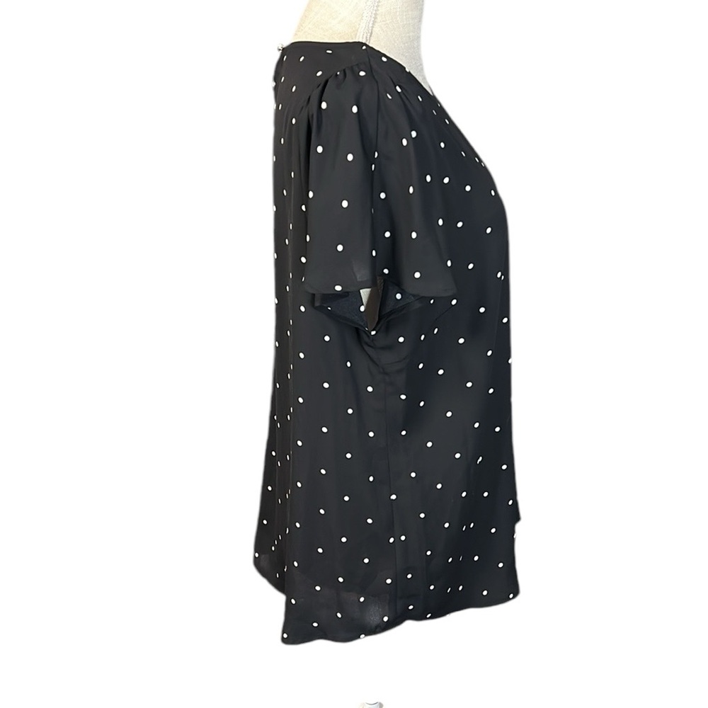 CeCe Short Sleeve Blouse Shirt Top Black White Polka Dot Womens Size L - Picture 2 of 8